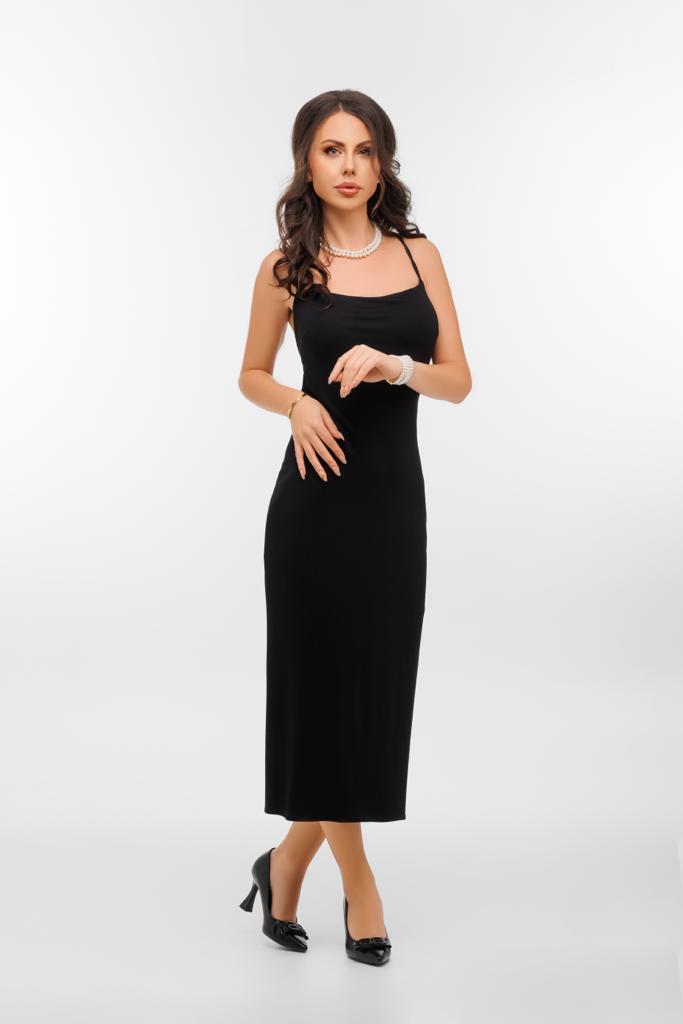 Strappy back midi dress in black!