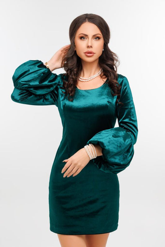 Women Puff Sleeve Velvet Dress Elegant!