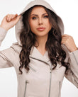 Women’s beige hooded natural leather jacket! Available in green and black colors